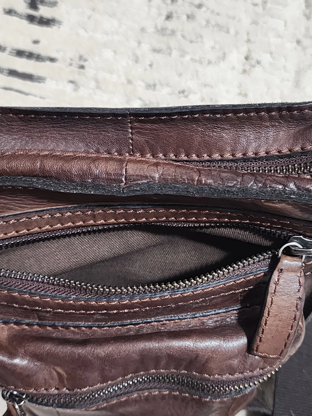 Men's Brown Leather Crossbody Bag - Classic Everyday Carry Muliple Zip Pockets
